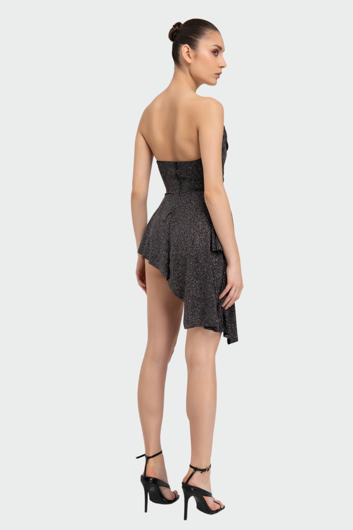Glittery Black-Silver Tube Mini Dress