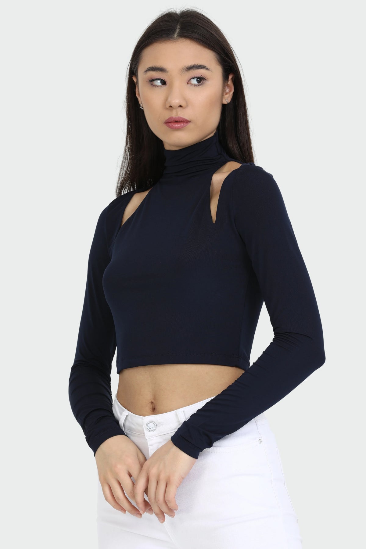 Cut Out Shoulder Crop Top