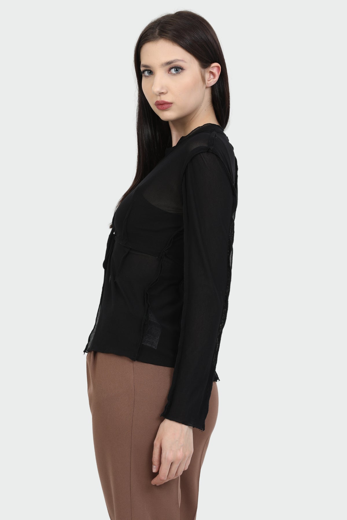 Tie-Front Black Mesh Top