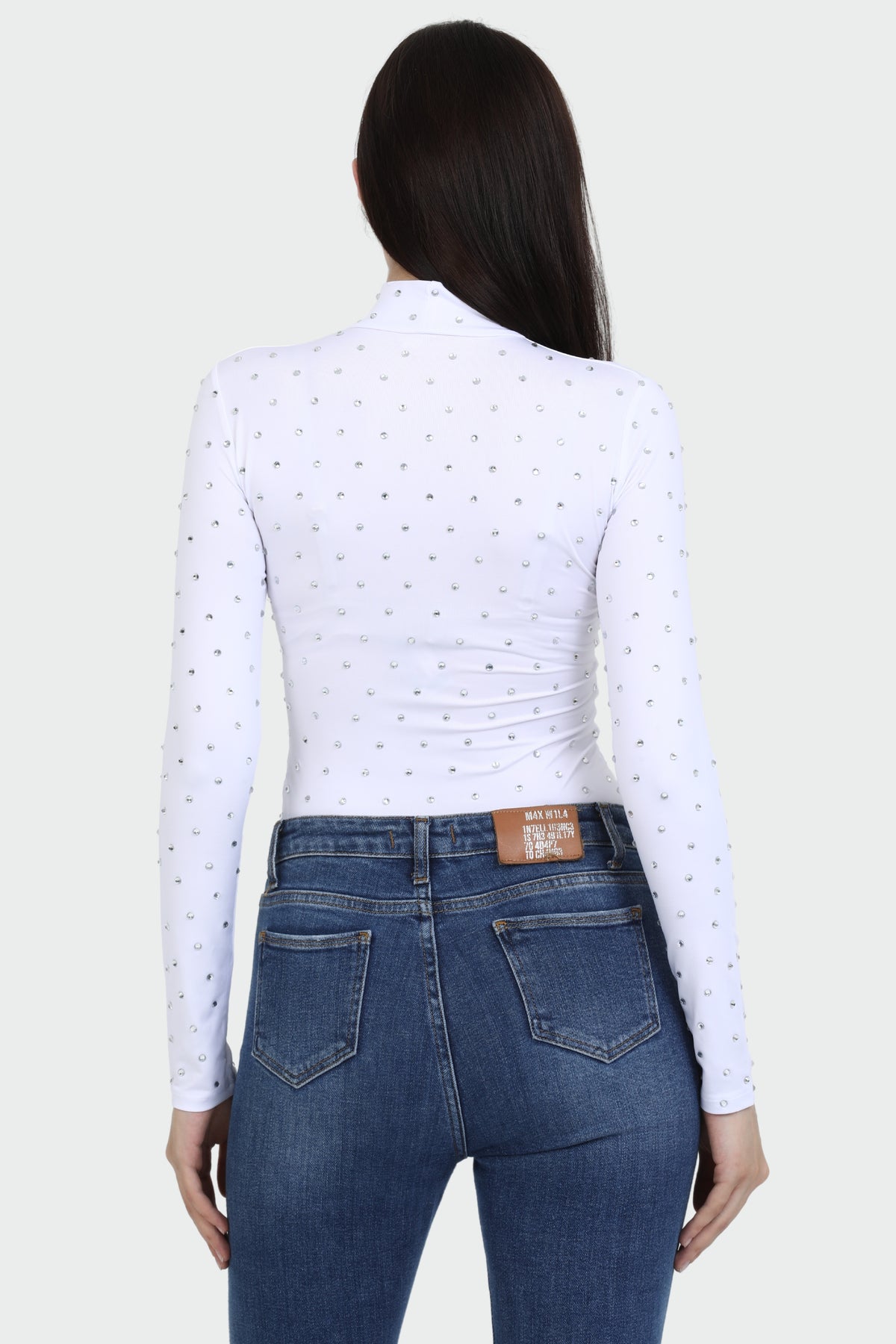 White Mock Neck Embellished Top Heny Star