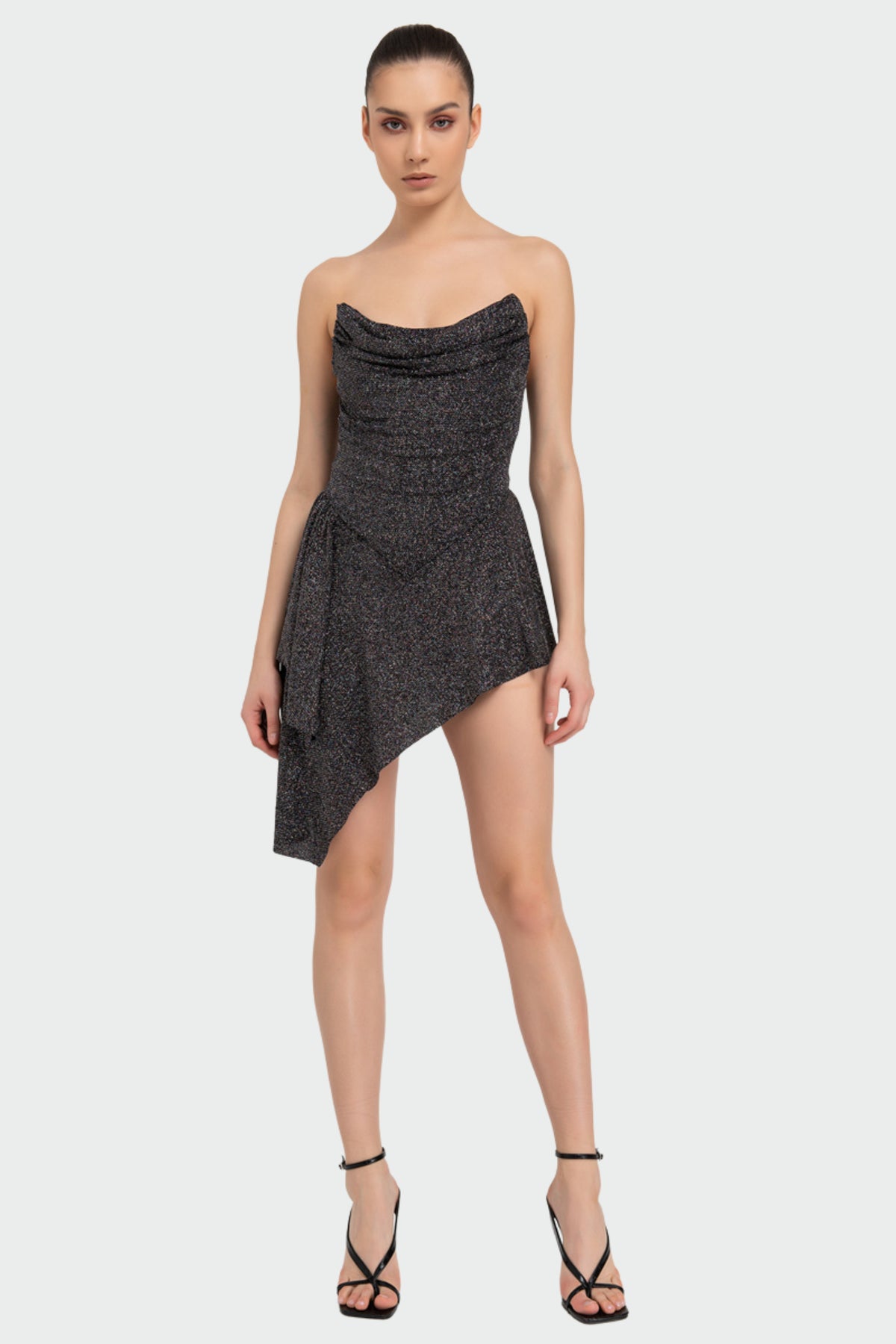 Glittery Black-Silver Tube Mini Dress