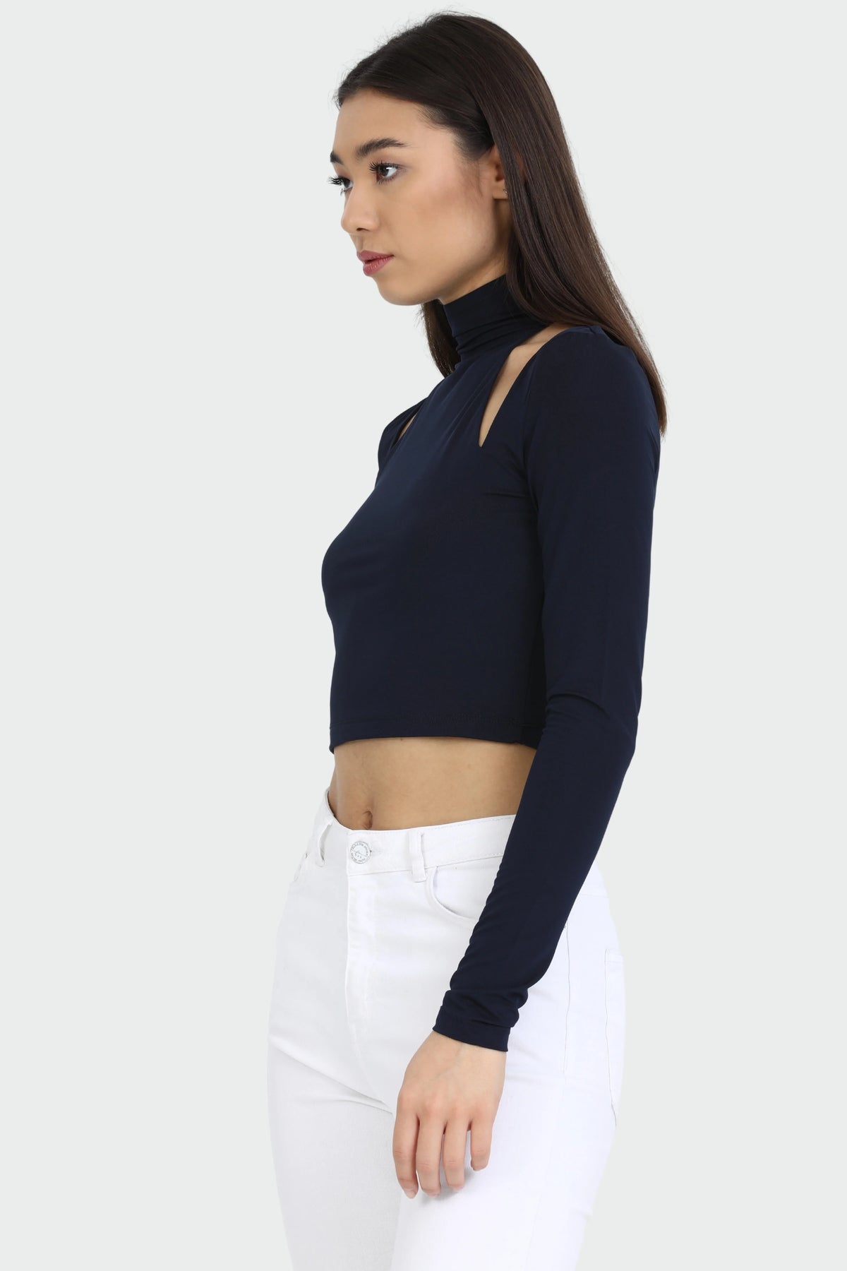 Cut Out Shoulder Crop Top