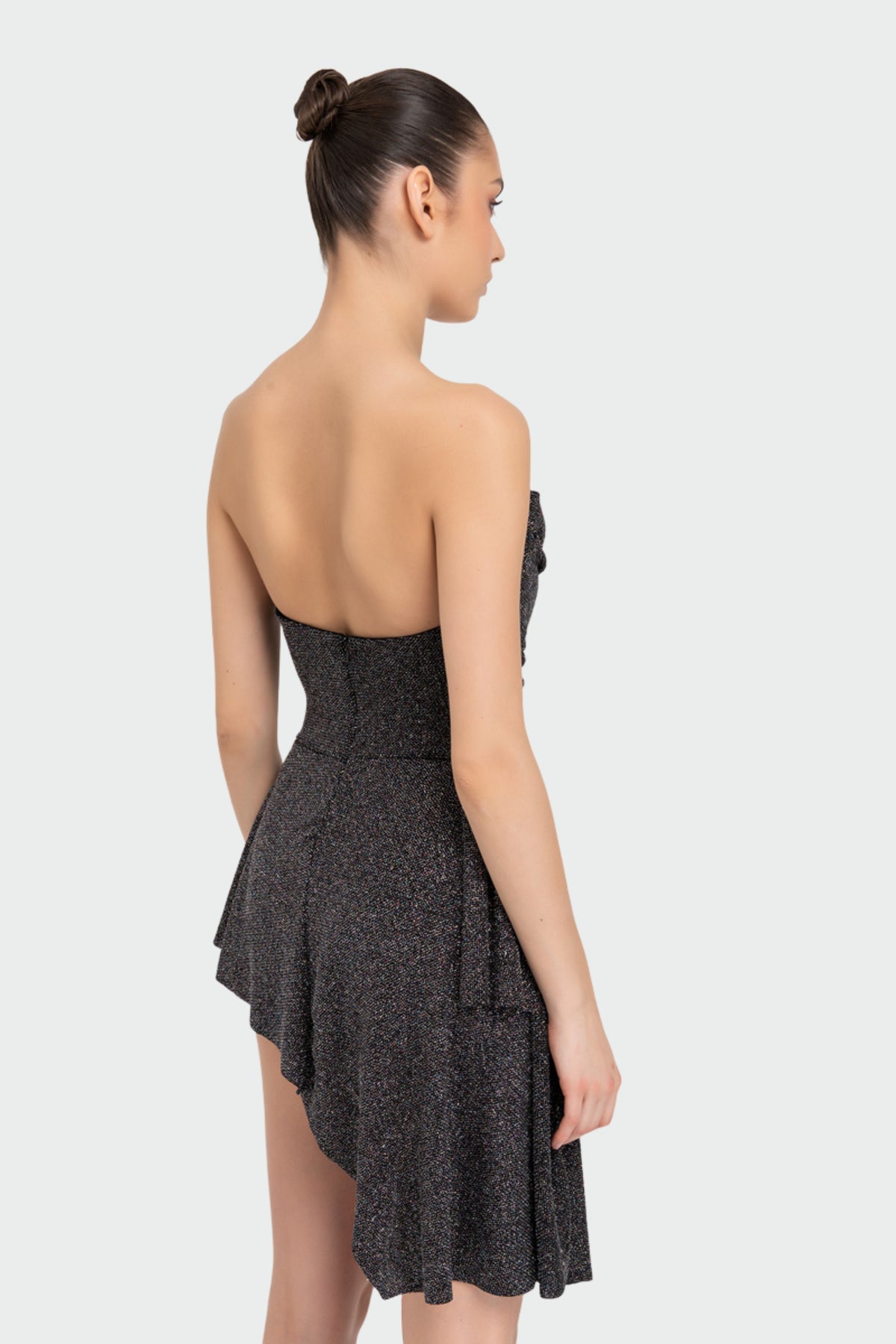 Glittery Black-Silver Tube Mini Dress