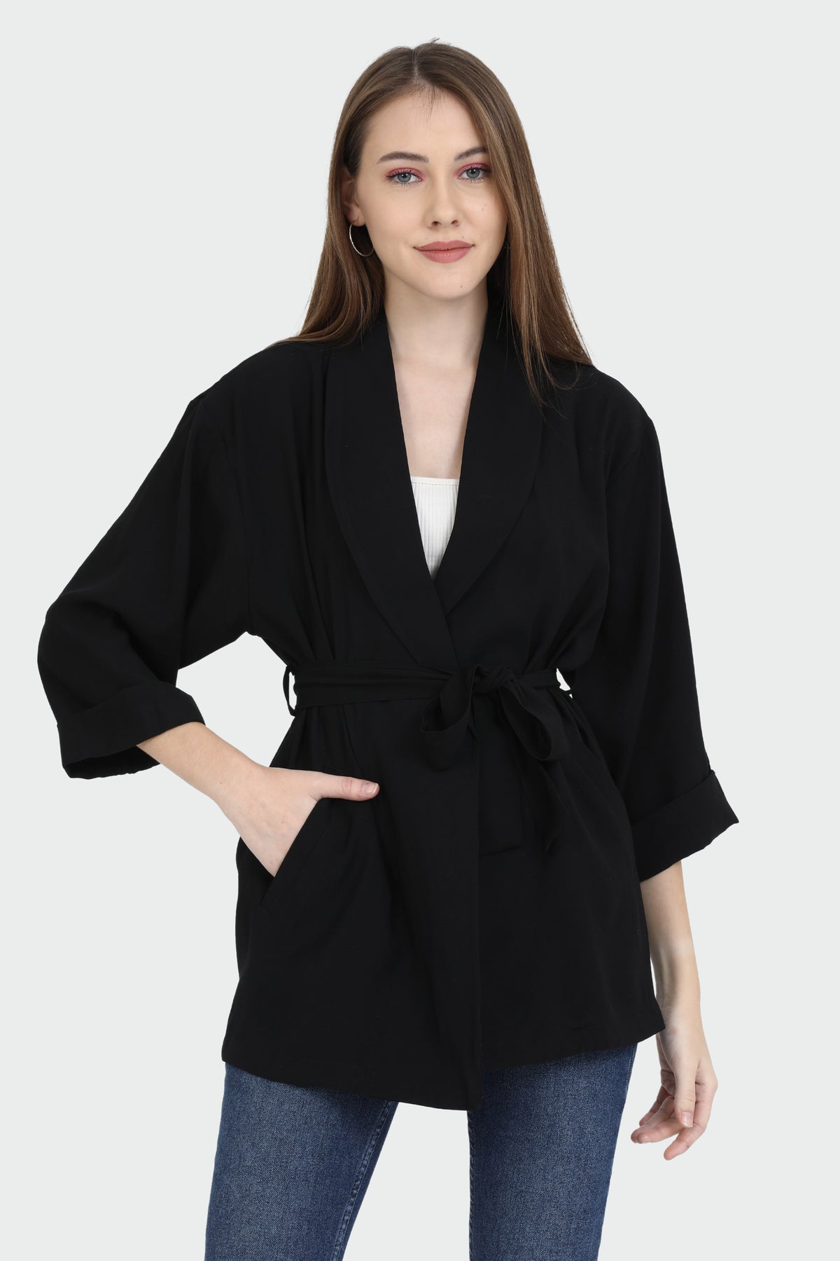 Loose Collar Belted Sensual Jacket