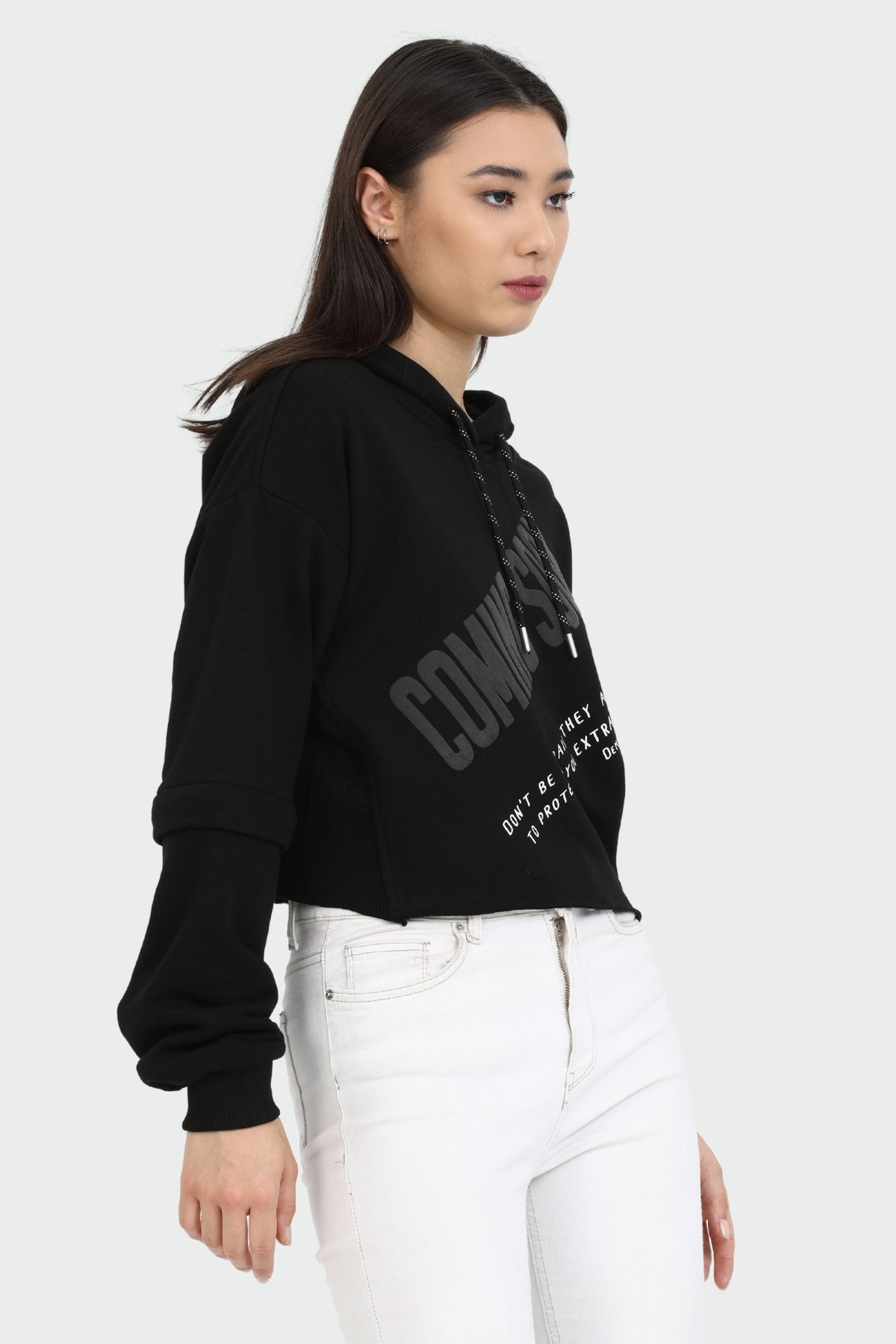 Cropped Raw Edge Hoodie