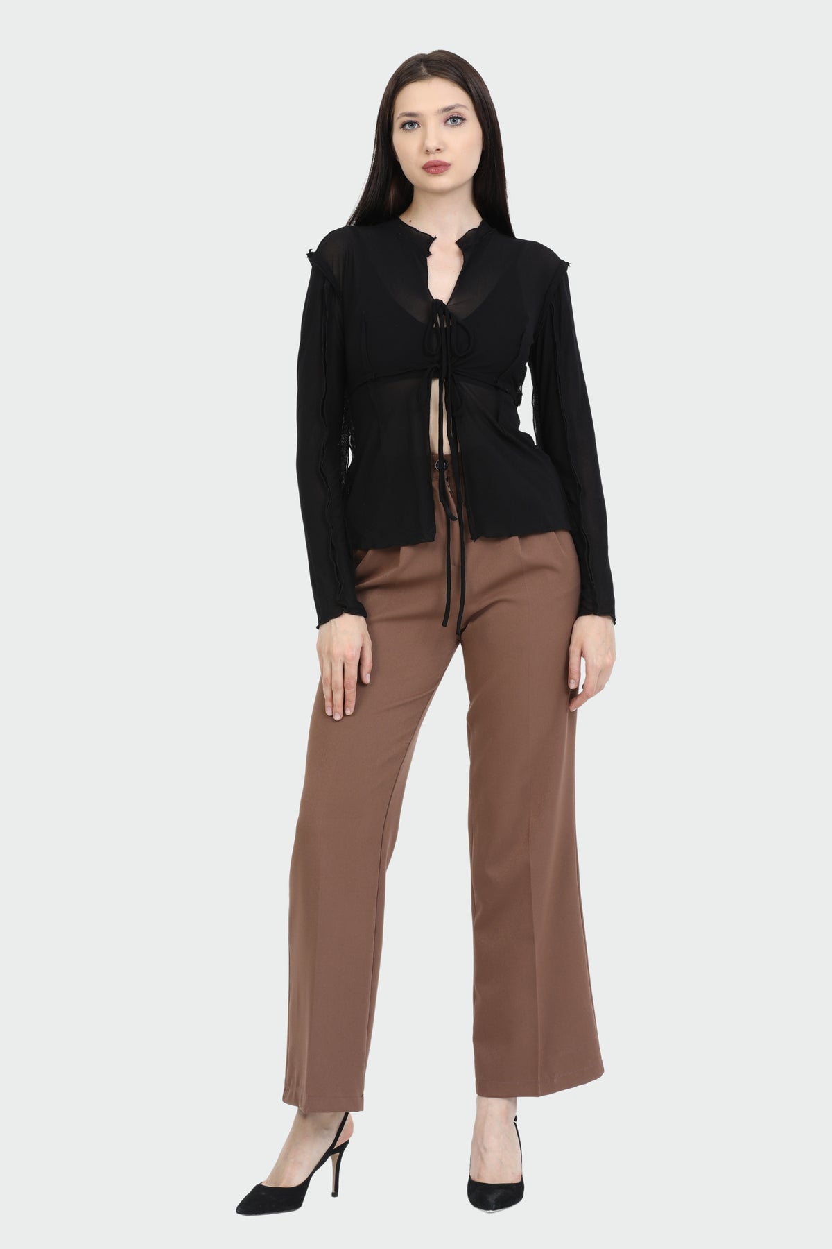 Tie-Front Black Mesh Top