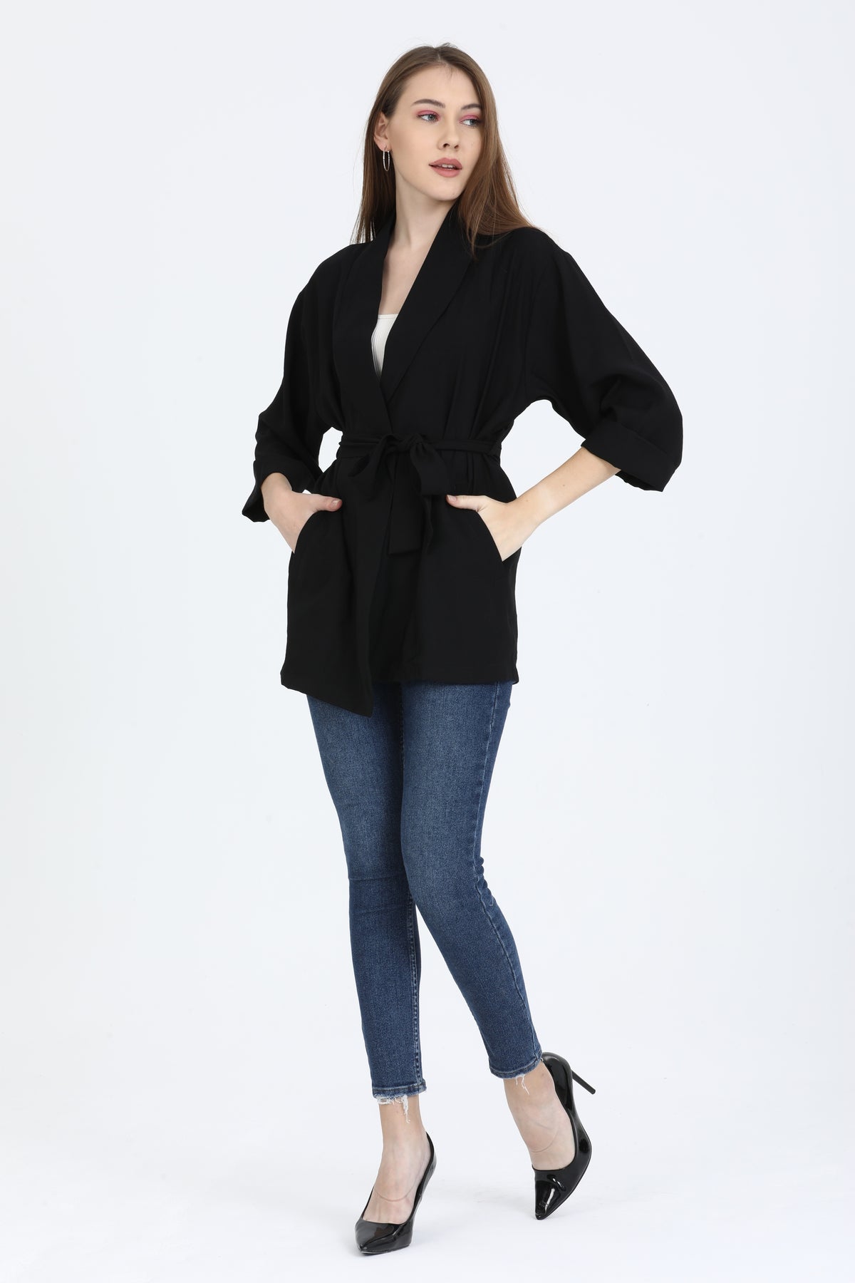 Loose Collar Belted Sensual Jacket