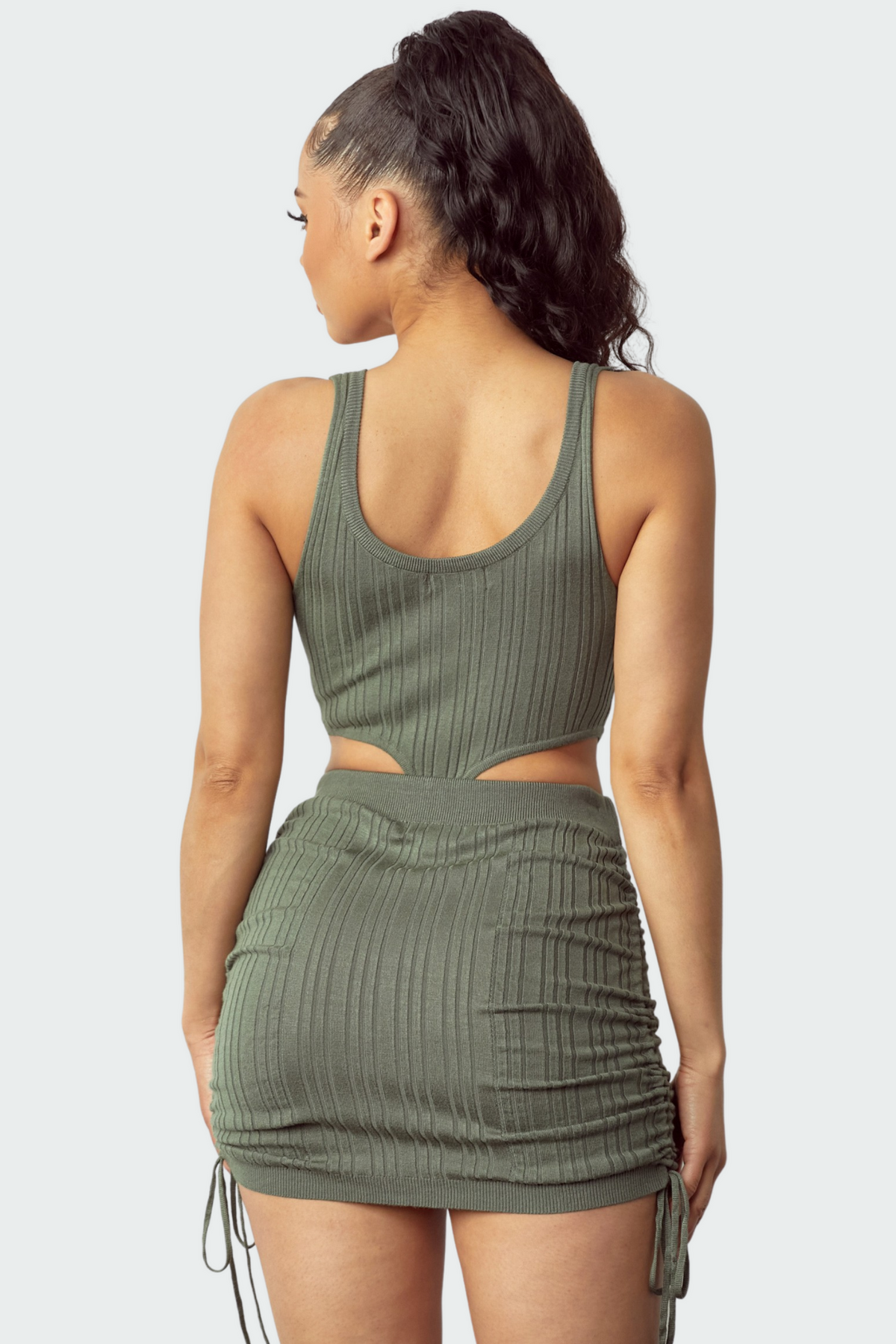 Bodysuit And Ruched Mini Skirt Set