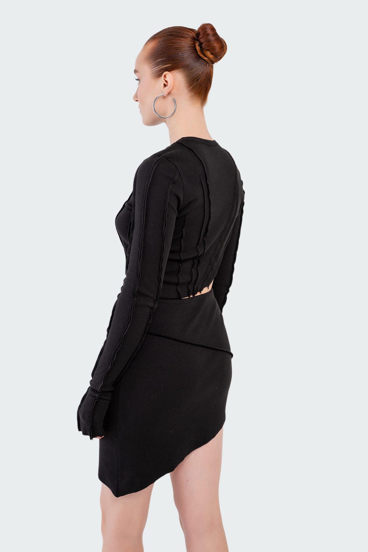 Black piping crop top & mini skirt set