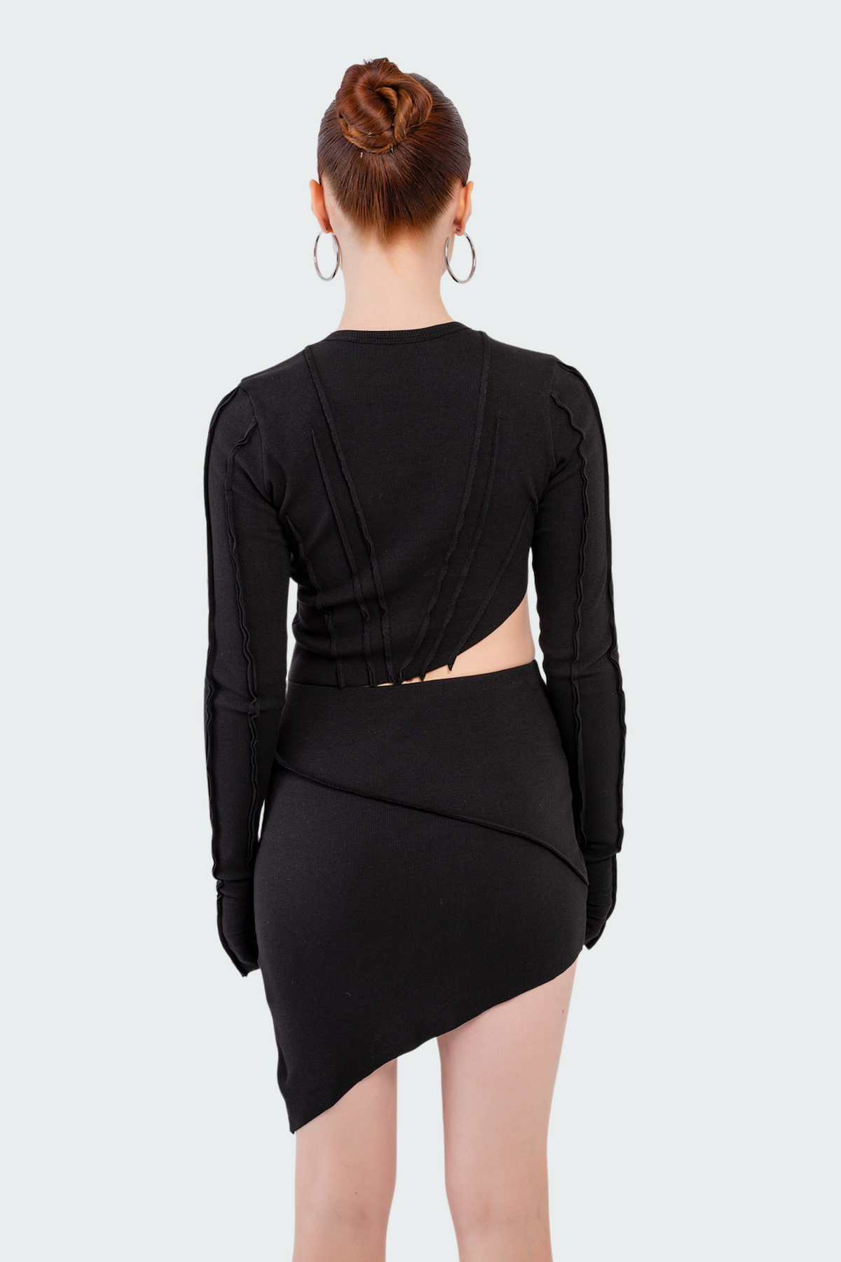 Black piping crop top & mini skirt set