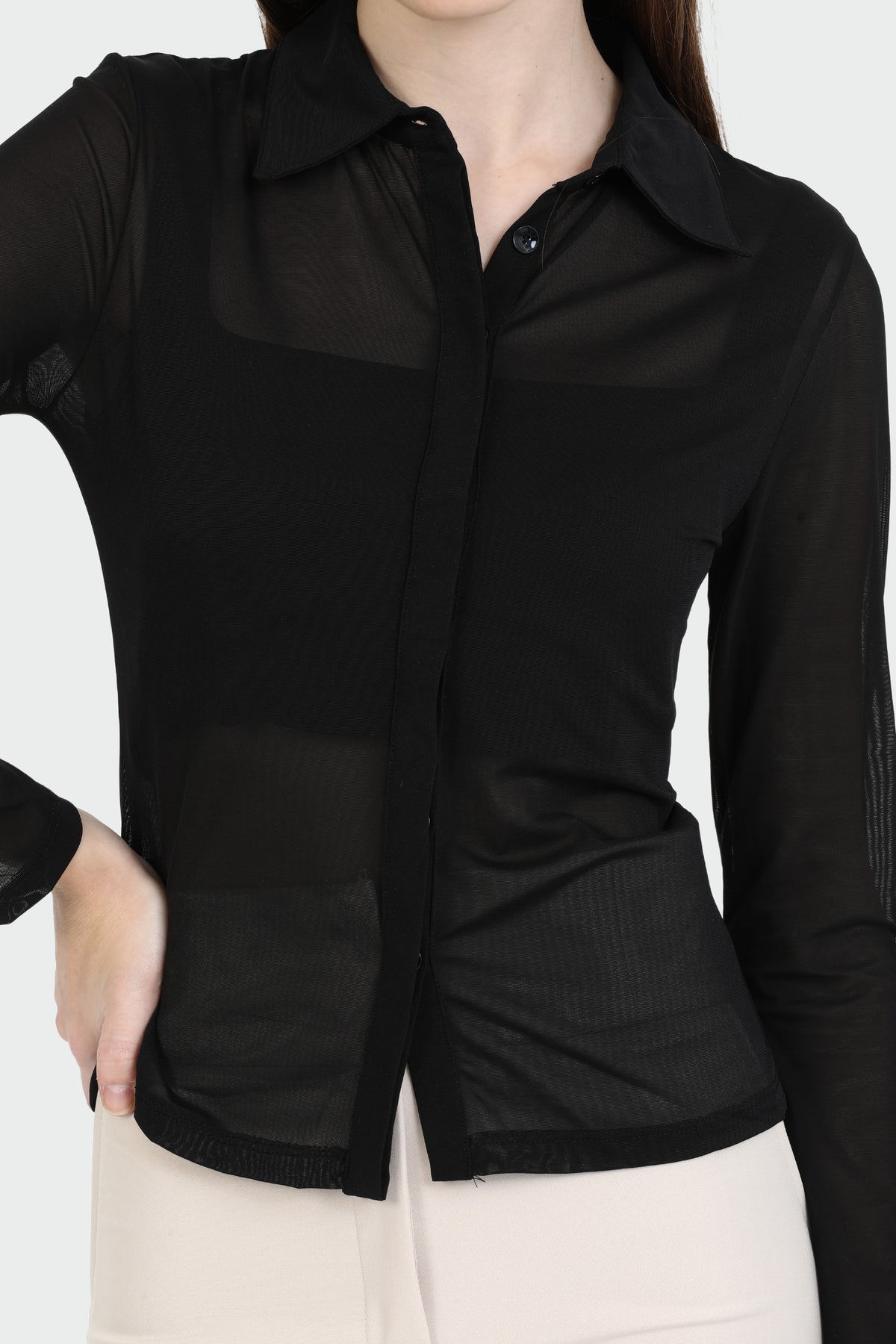 Long Sleeve Sheer Black Shirt