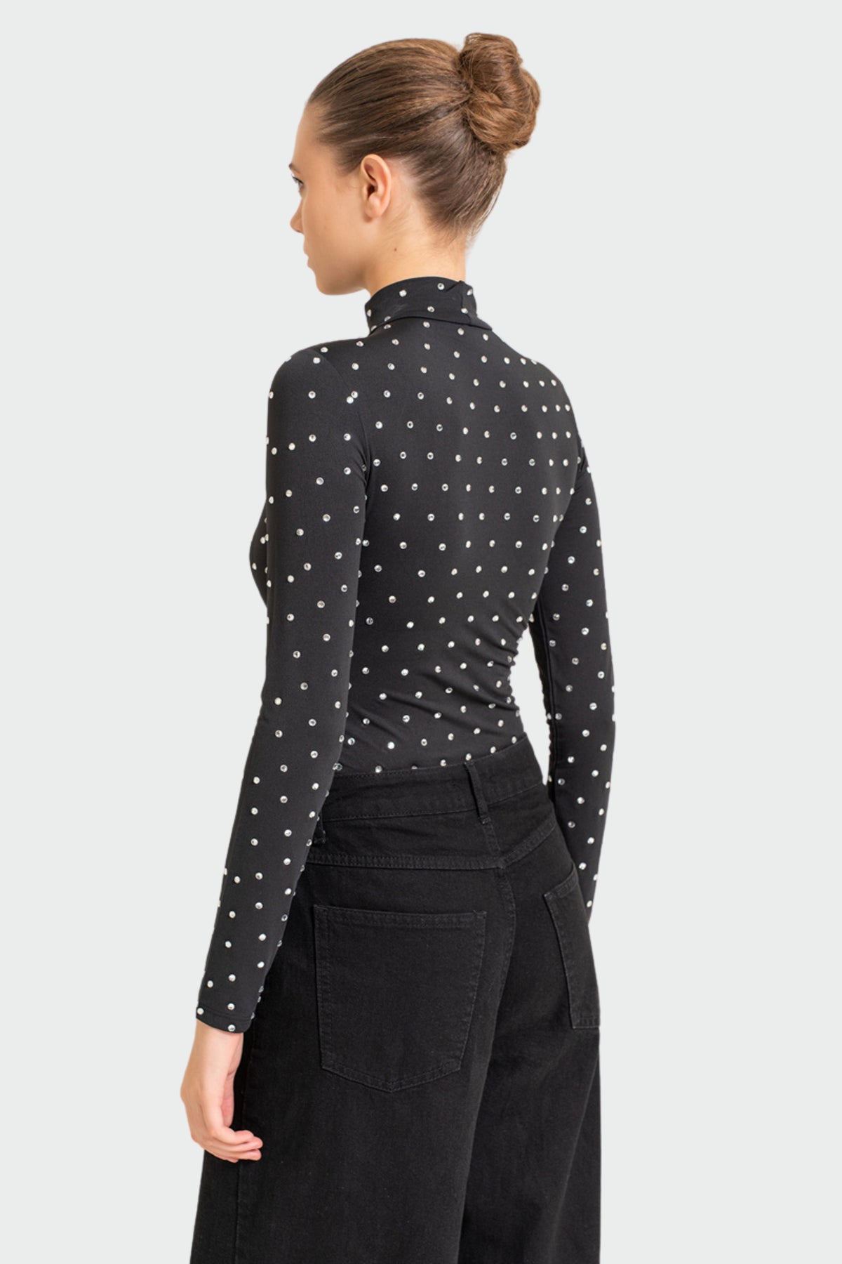 Black Mock Neck Embellished Top