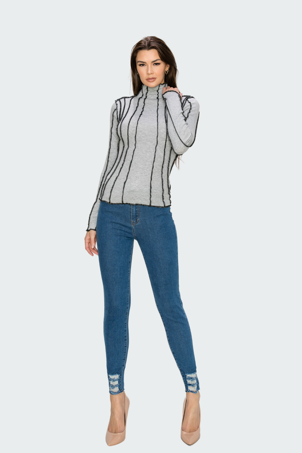 Piping Mock Neck Top