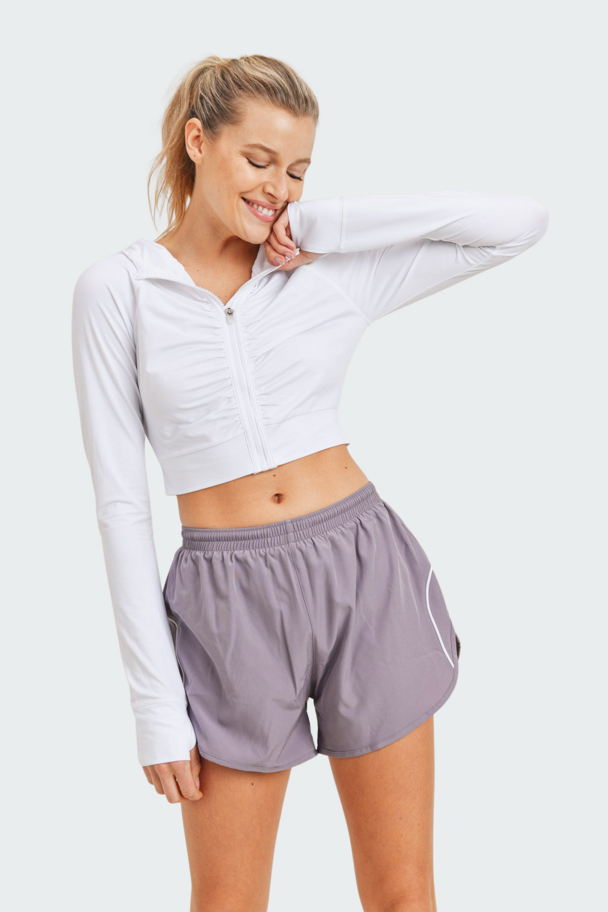 Ruched Front Hoodie Jacket