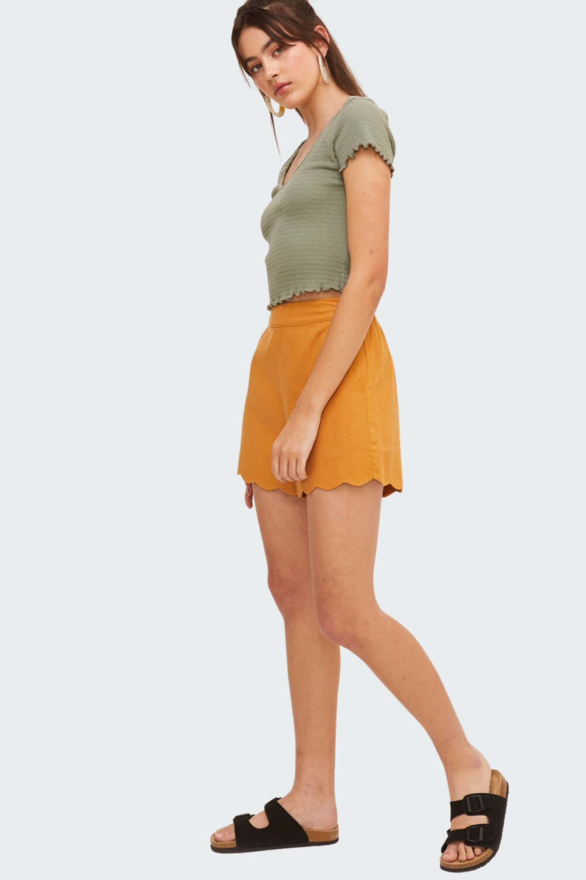 Smocked Short Sleeve Top with Round Neckline