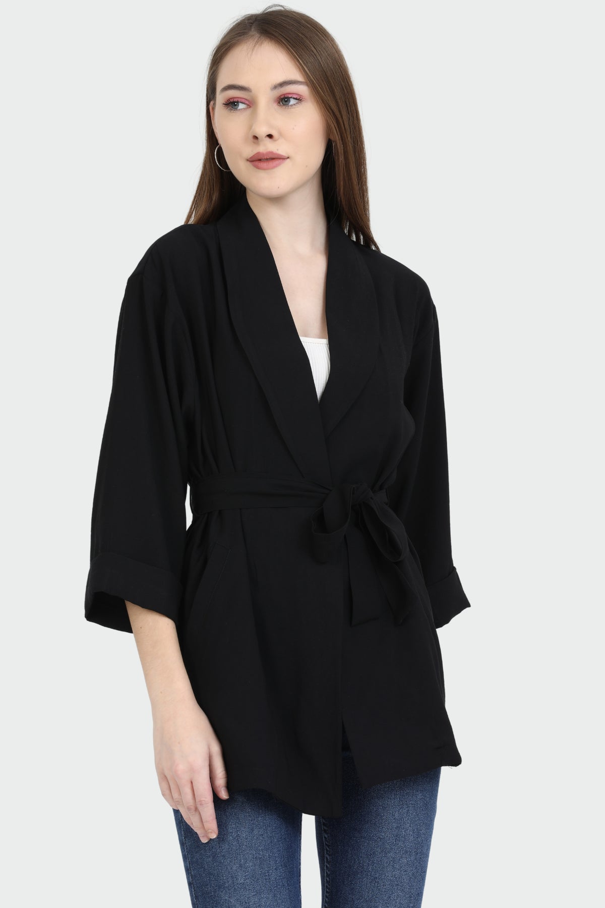 Loose Collar Belted Sensual Jacket