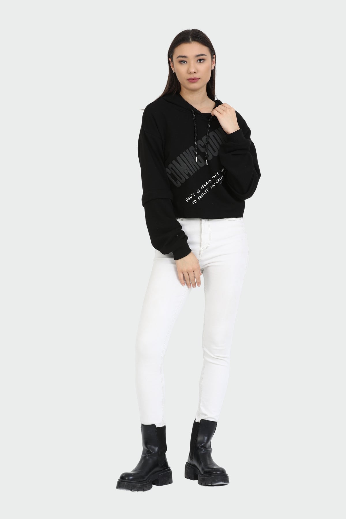 Cropped Raw Edge Hoodie