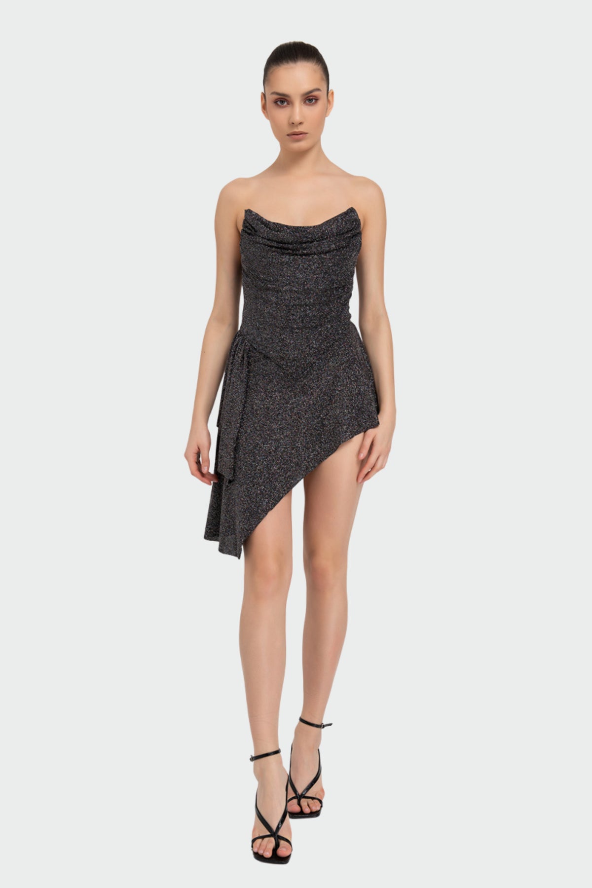 Glittery Black-Silver Tube Mini Dress