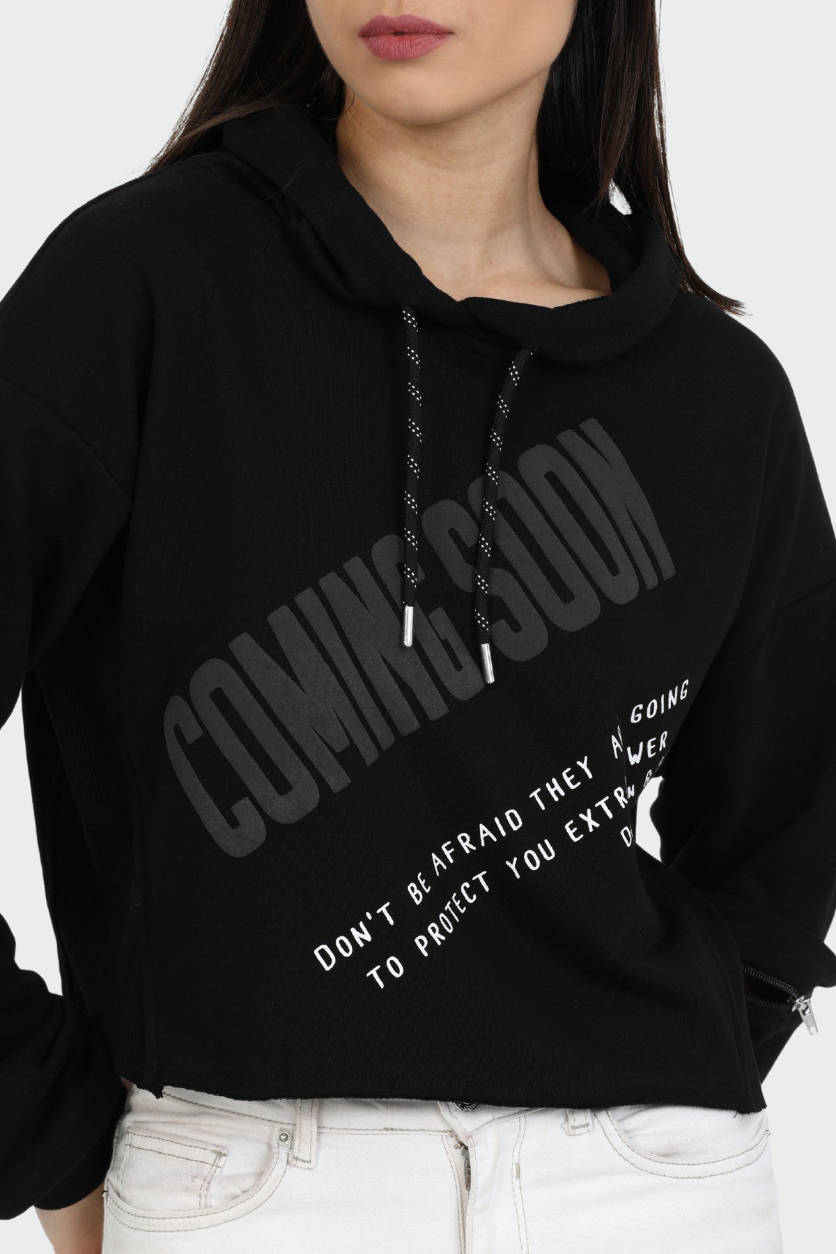 Cropped Raw Edge Hoodie