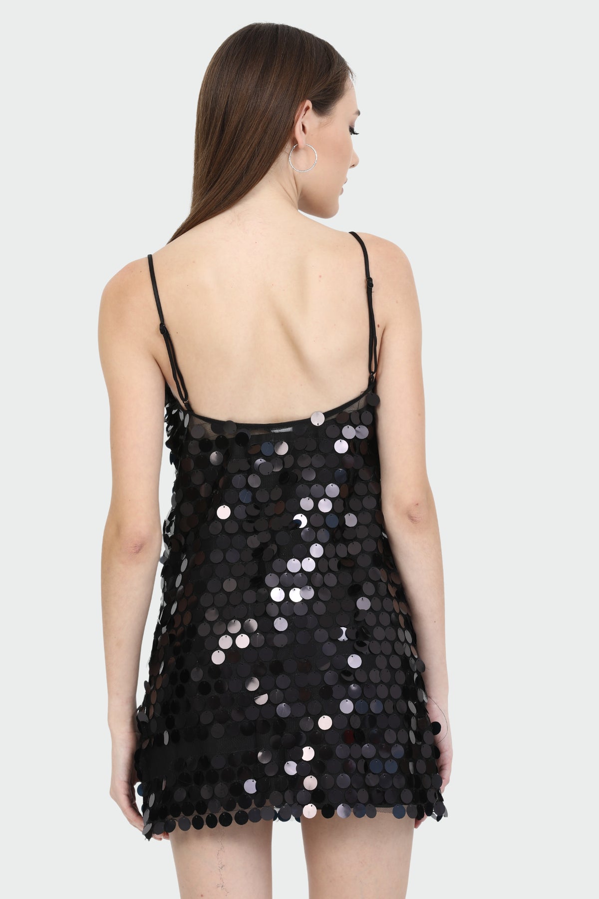 Sheer Disc Sequin Black Dress