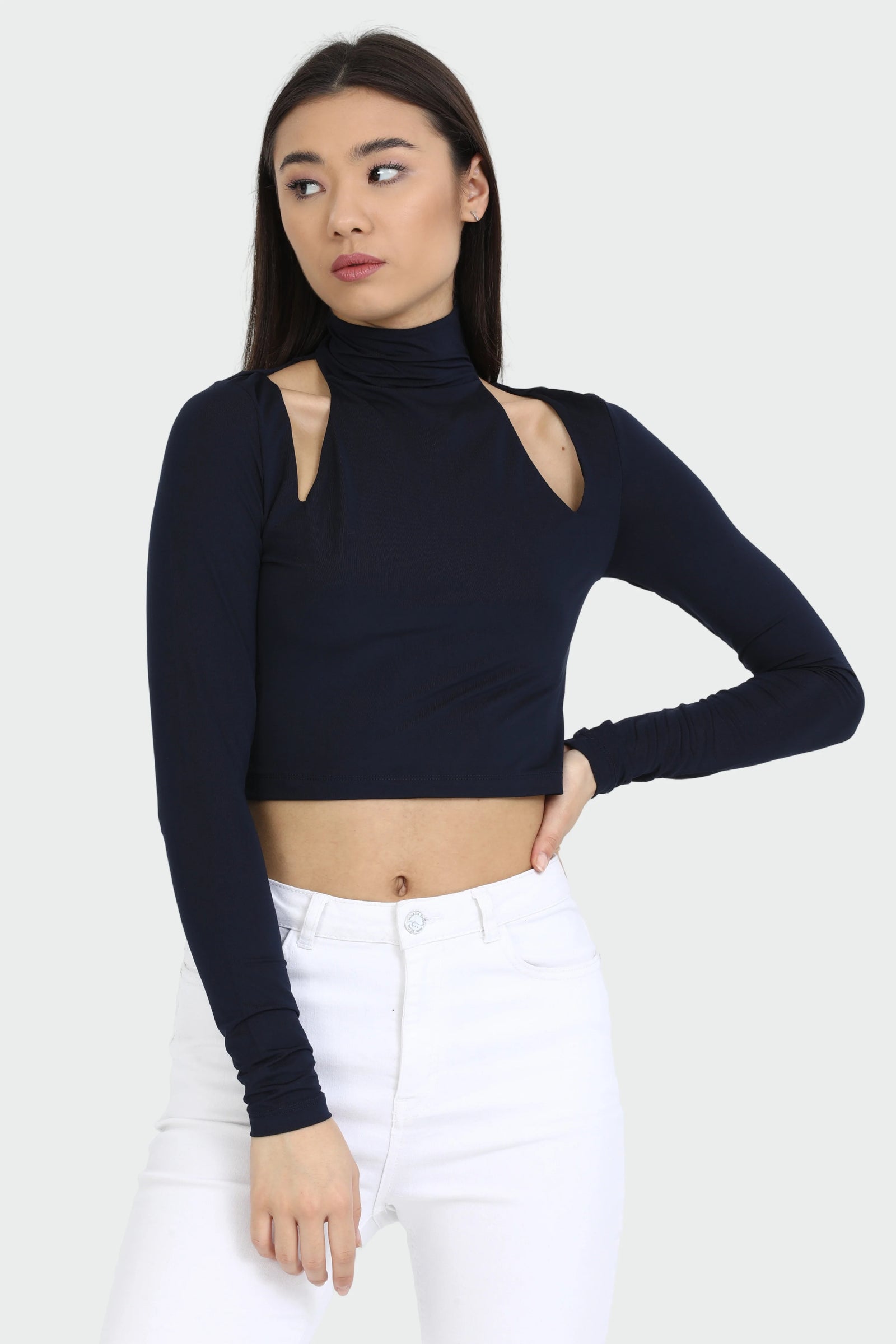  Cut Out Shoulder Crop Top