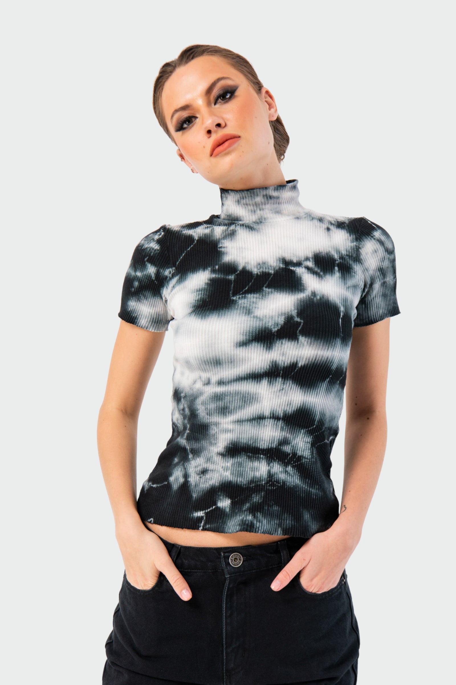 Contrast Tie-Dye Black Top