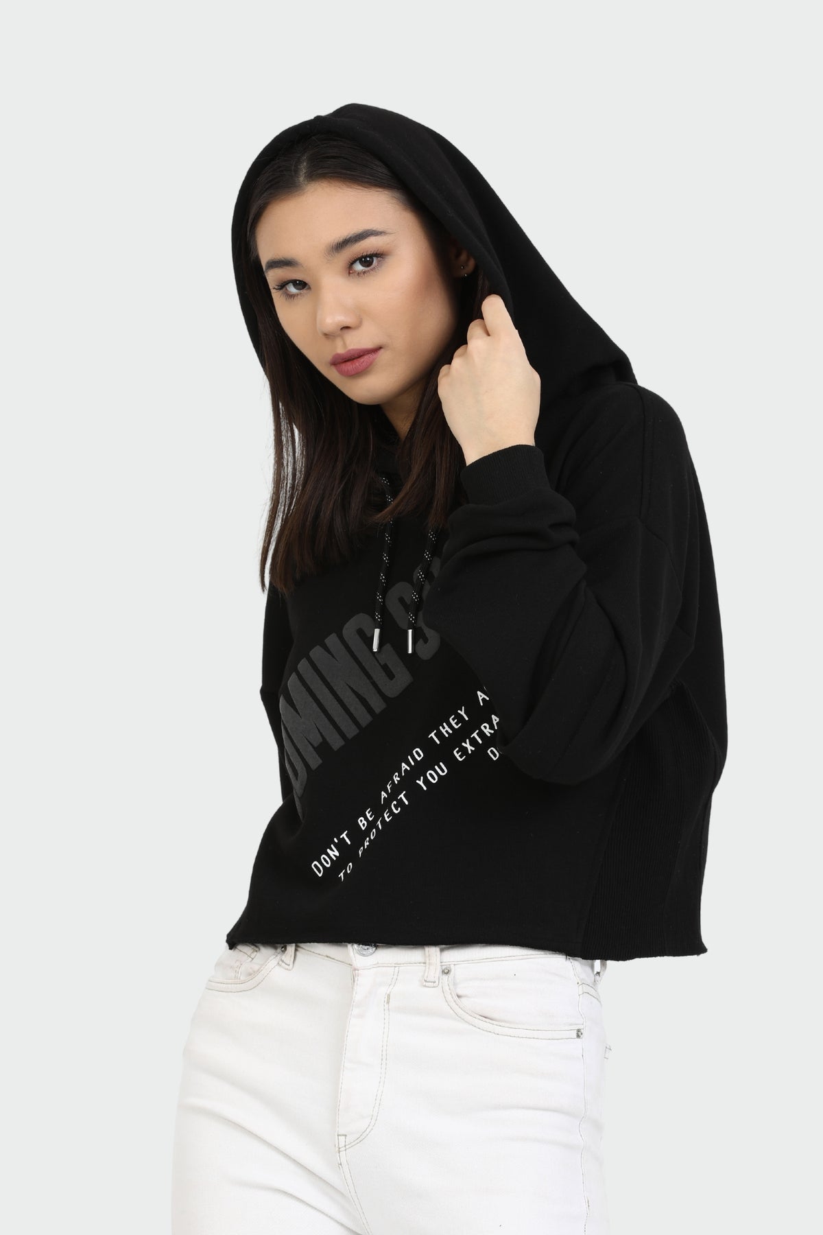 Cropped Raw Edge Hoodie