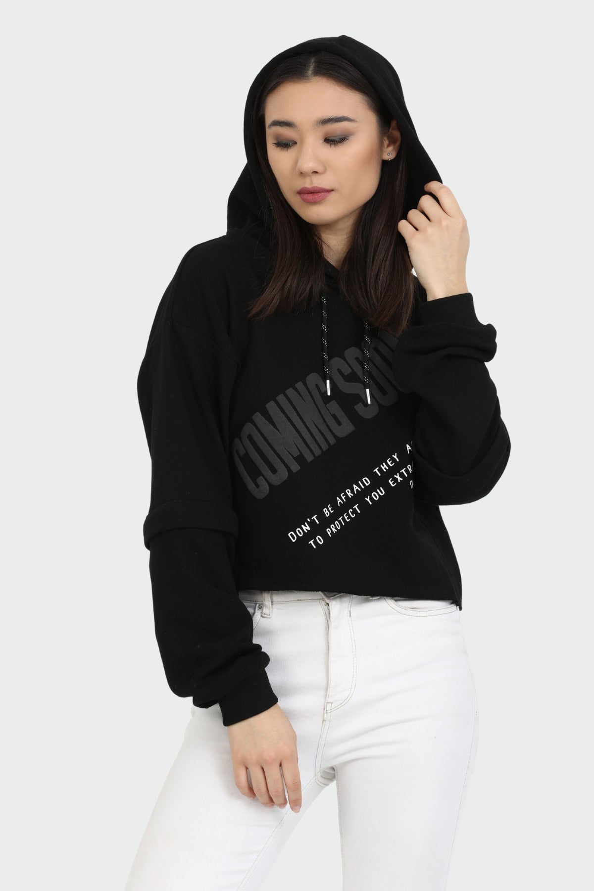 Cropped Raw Edge Hoodie