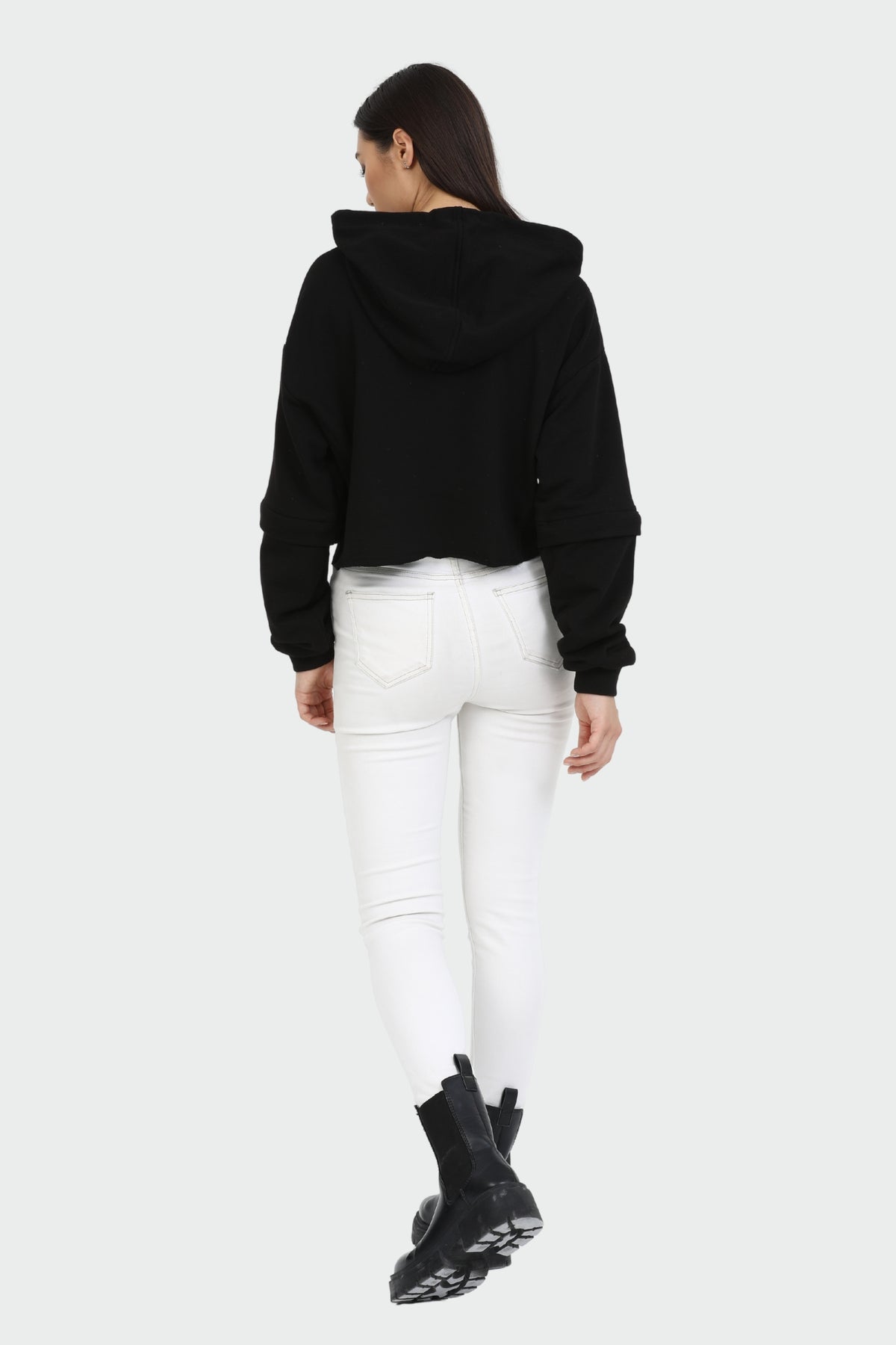 Cropped Raw Edge Hoodie