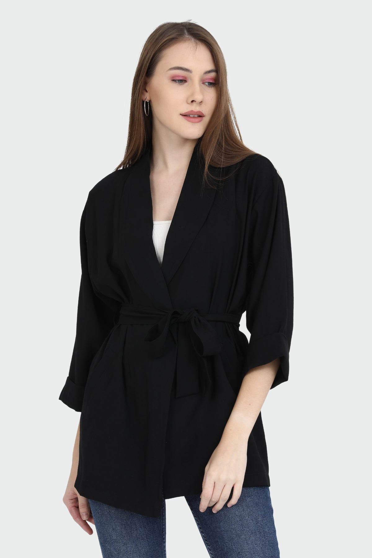 Loose Collar Belted Sensual Jacket