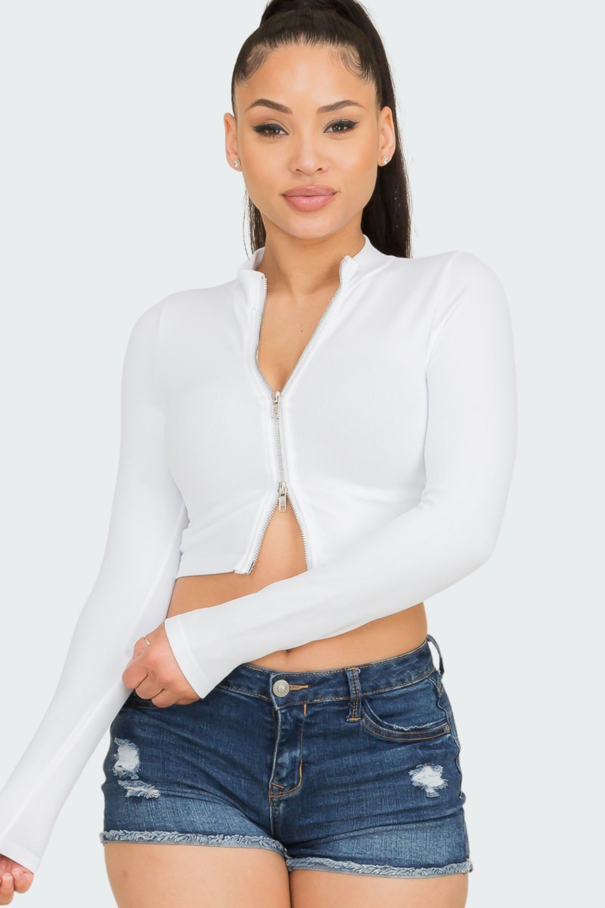 Double Zip Ribbed Top