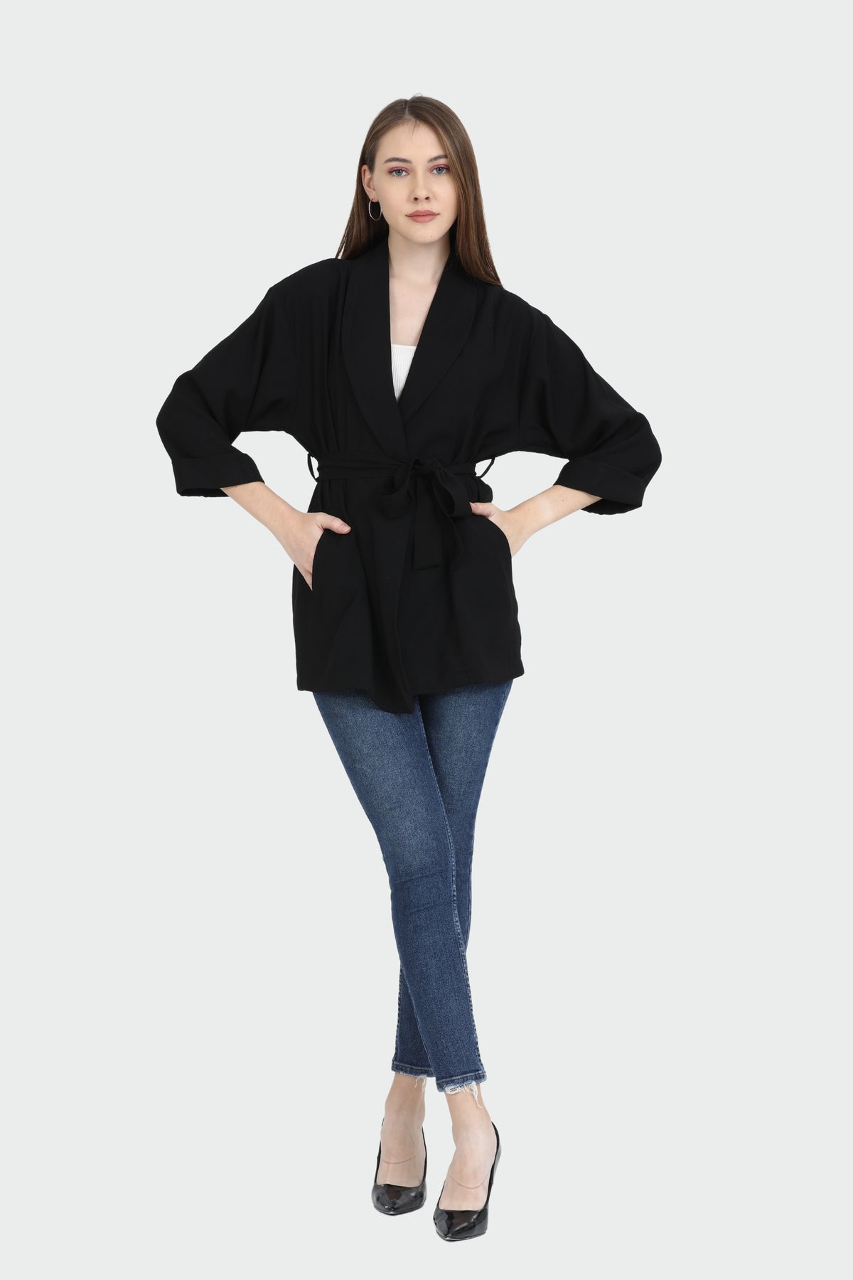 Loose Collar Belted Sensual Jacket