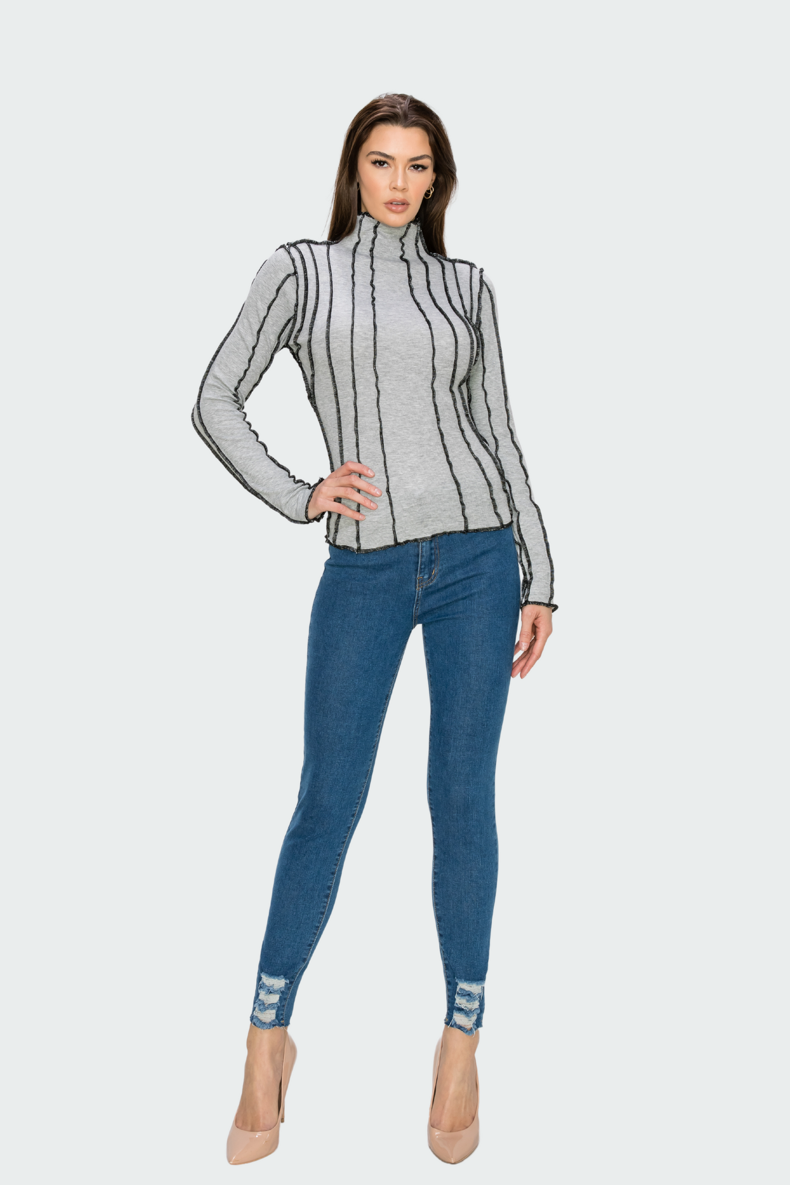 Piping Mock Neck Top