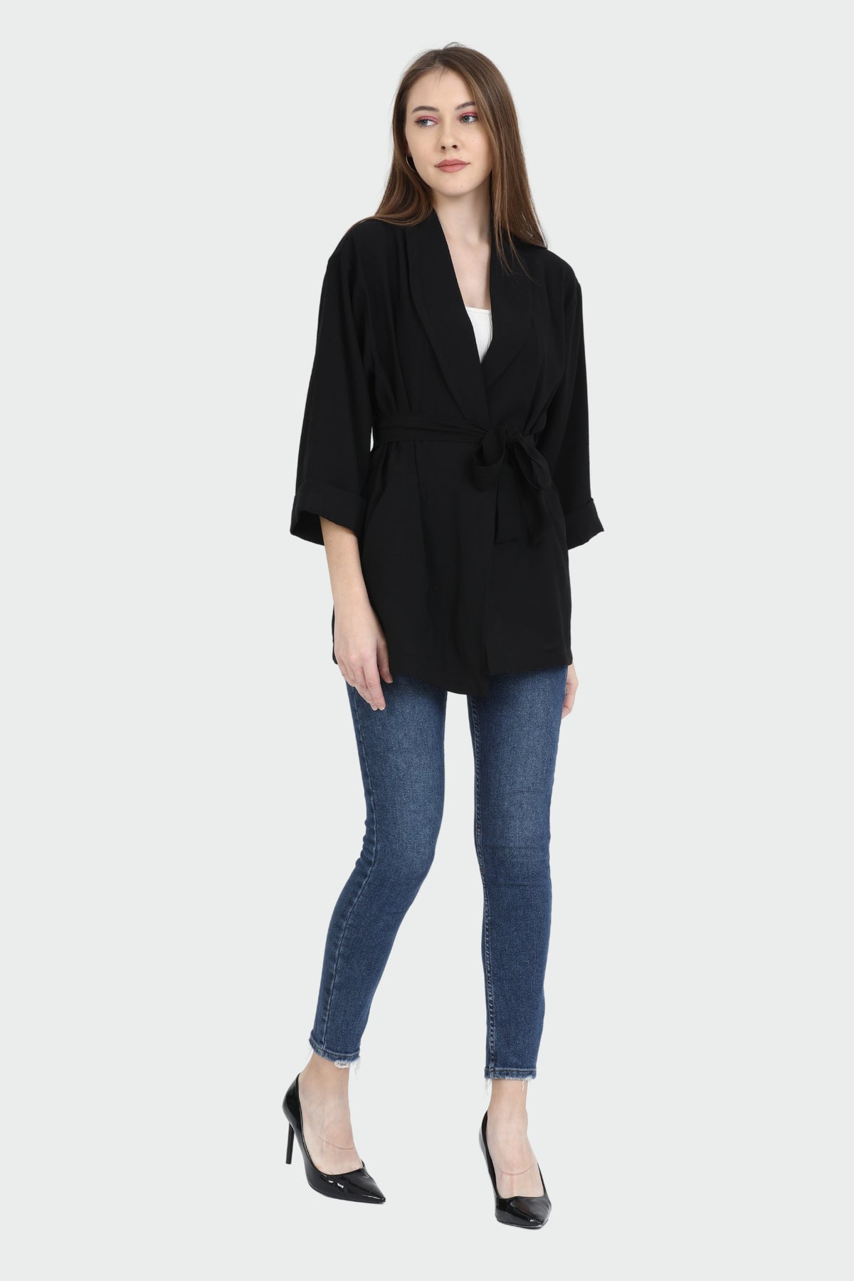 Loose Collar Belted Sensual Jacket