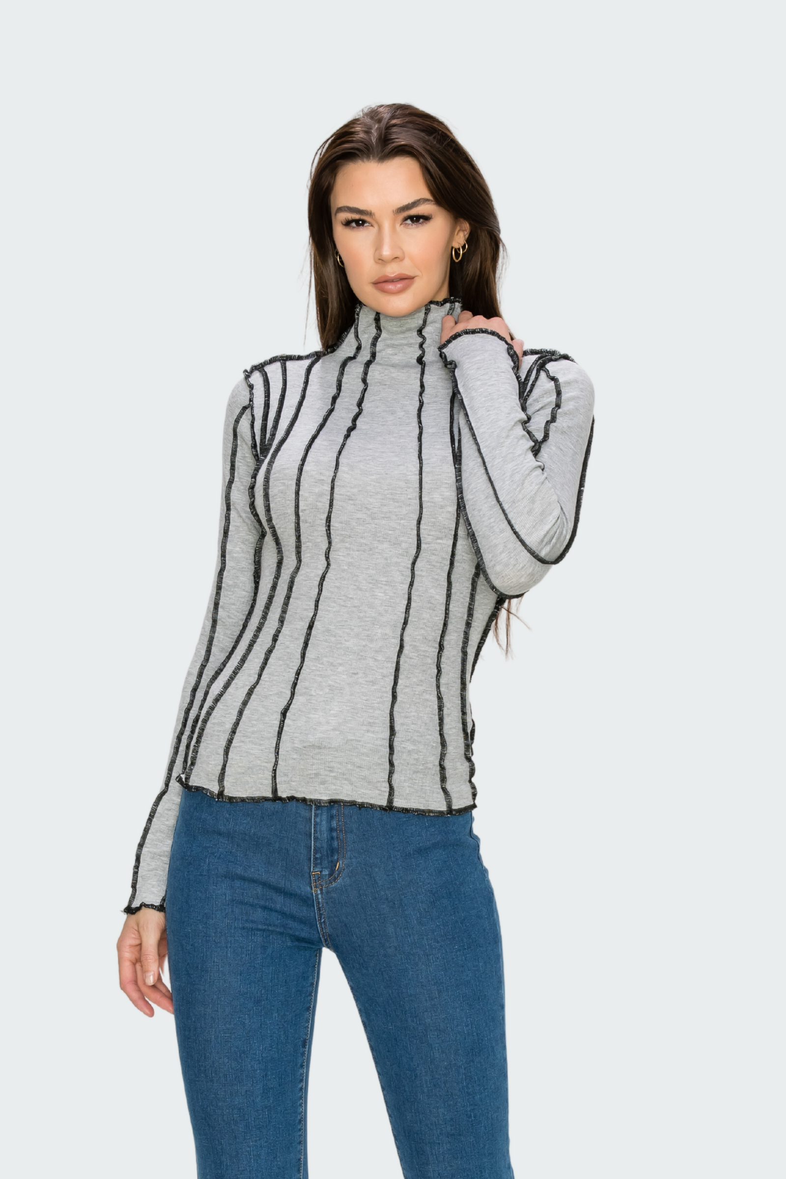 Piping Mock Neck Top