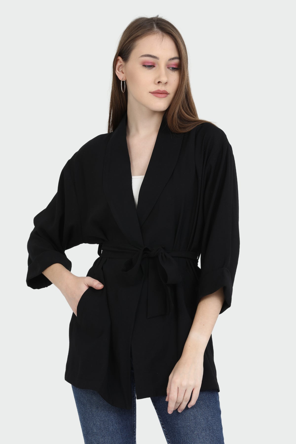 Loose Collar Belted Sensual Jacket