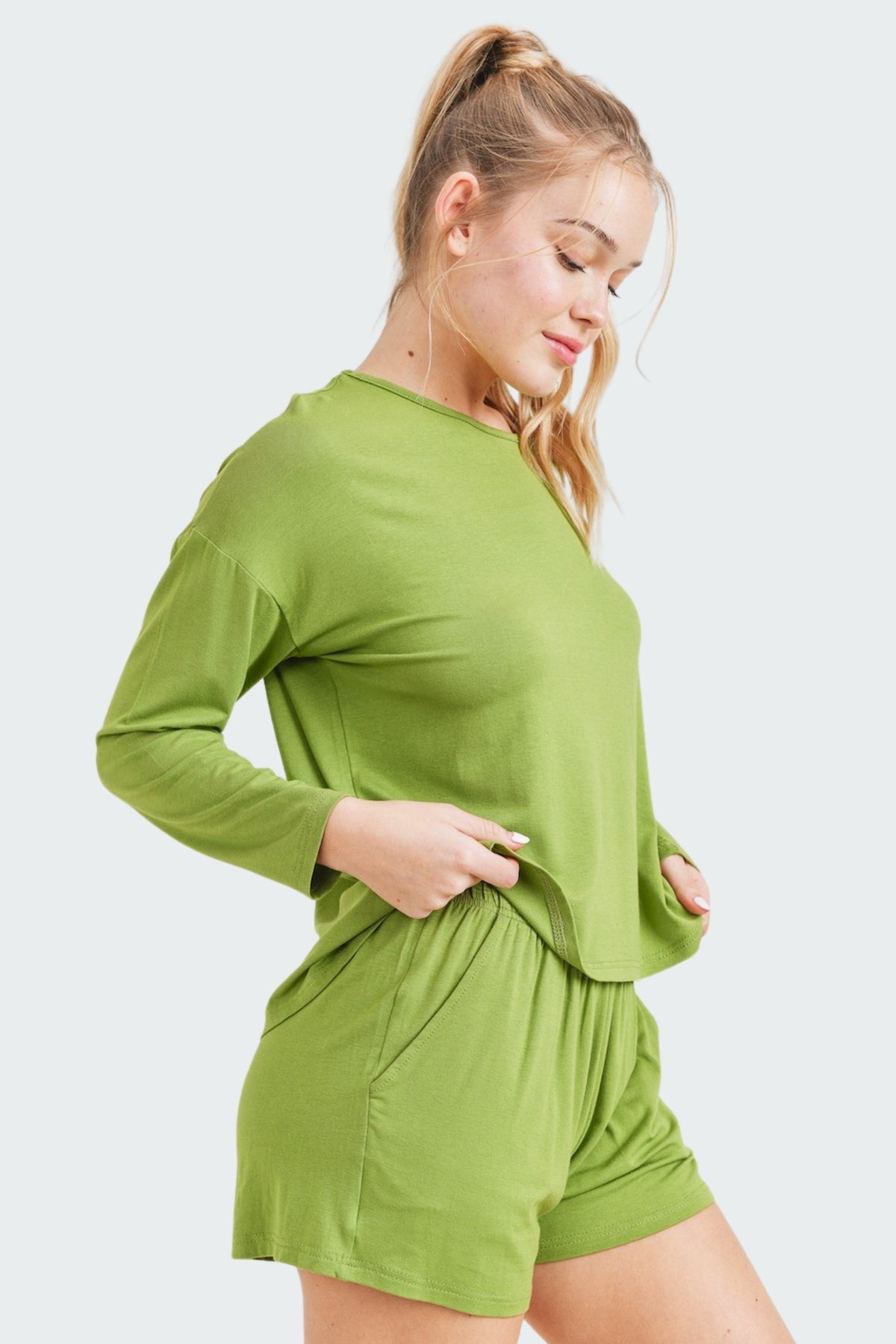 High Low Top with Shorts Lounge Set-Kiwi