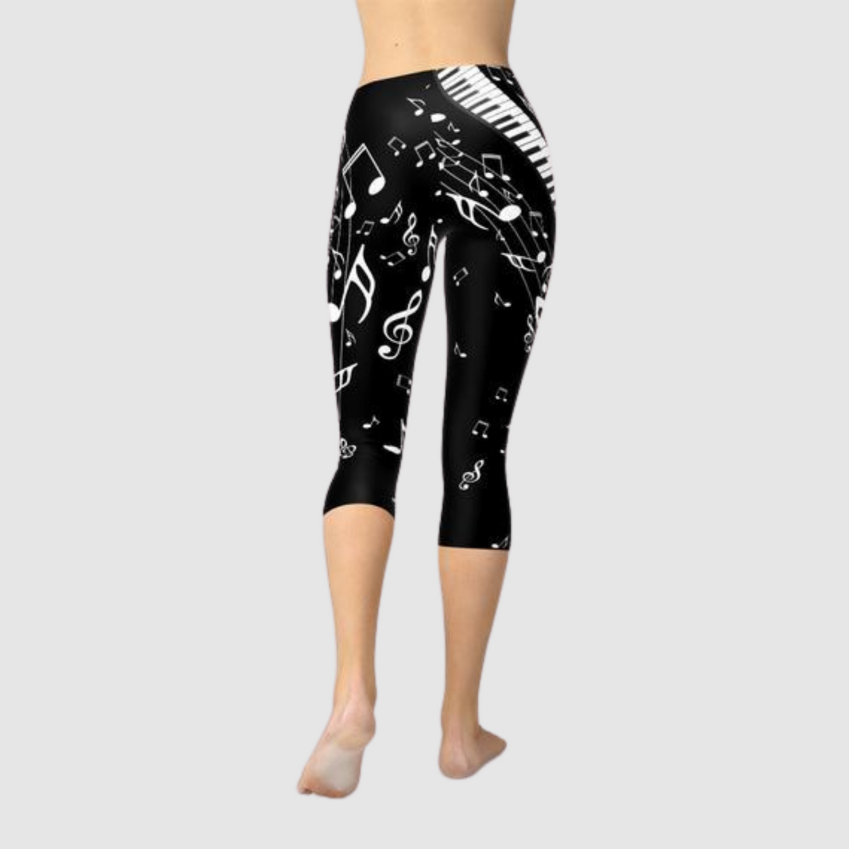 Womens Piano Notes Black Capri Leggings